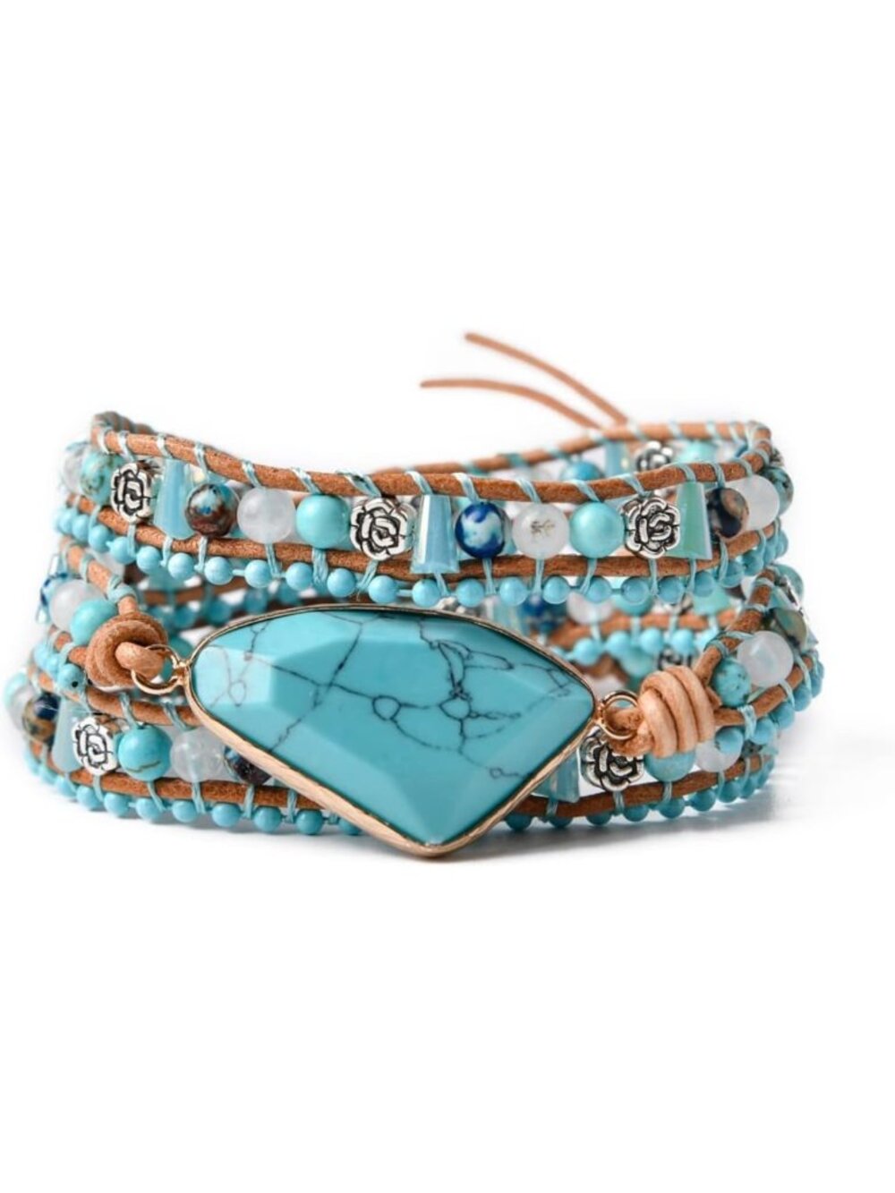 Boho Handmade Wrap Leather Bracelet with Crystal Stones for Women - Unique Gift